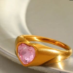 Heart-Shaped Pink Gemstone Gold Ring